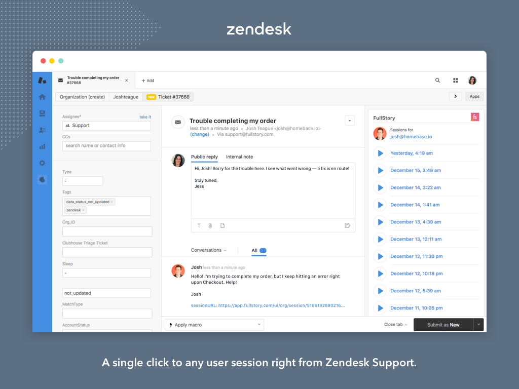 Fullstory primary marketing image — Agent Productivity app on the Zendesk Marketplace